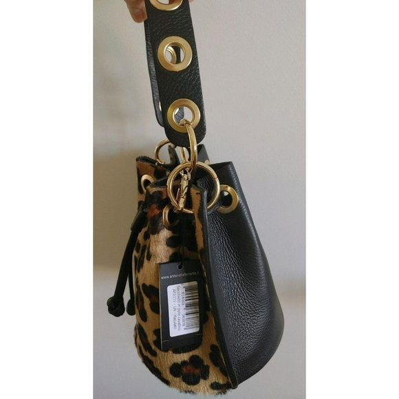 NWT Antonella Ferrante Leopard Print Leather Bucket Bag Removable Chain Strap - Picture 2 of 11